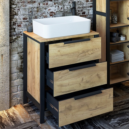 Sanflor Тумба под раковину Гард 70/2 дуб крафт золотой/черная – фотография-4